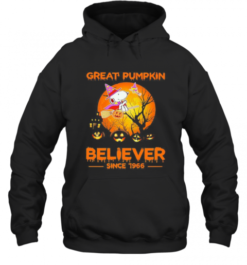 Halloween Snoopy And Woodstock Witch Great Pumpkin Believer Since 1966 Moon T-Shirt Unisex Hoodie