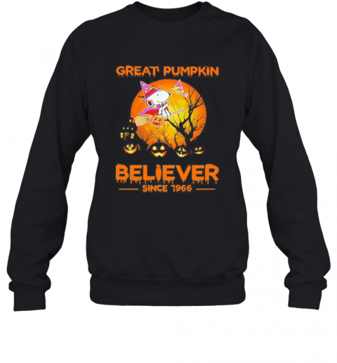 Halloween Snoopy And Woodstock Witch Great Pumpkin Believer Since 1966 Moon T-Shirt Unisex Sweatshirt