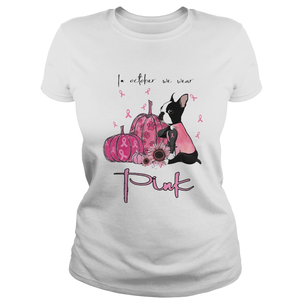 Halloween chihuahua in october we wear pink sunflower pumpkins and cancer awareness Classic Ladies