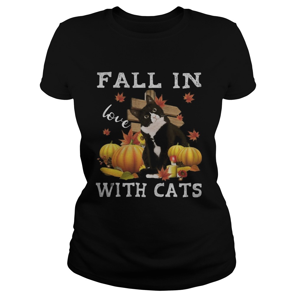 Halloween fall in love with cats pumpkins Classic Ladies
