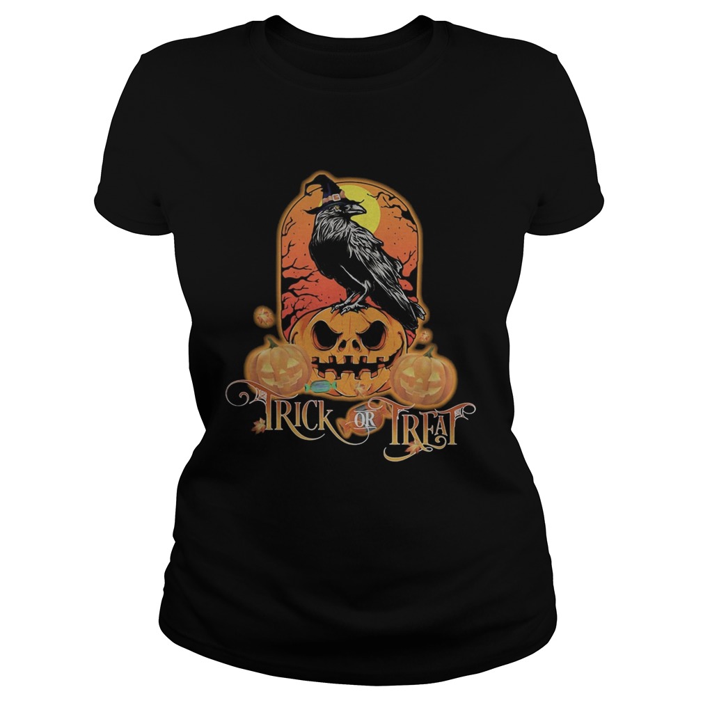 Halloween raven witch trick or treat pumpkins Classic Ladies