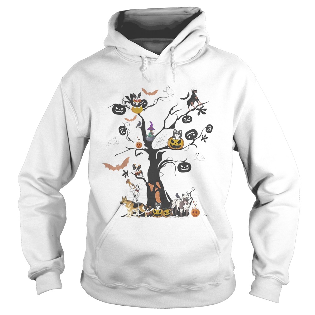 Halloween tree dogs pumpkins ghost bats Hoodie