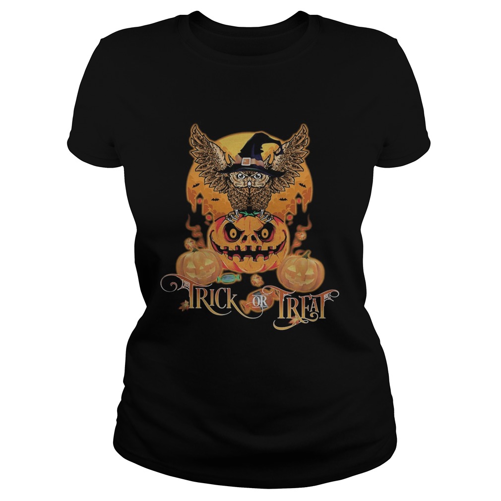 Happy halloween owl witch trick or treat pumpkin Classic Ladies