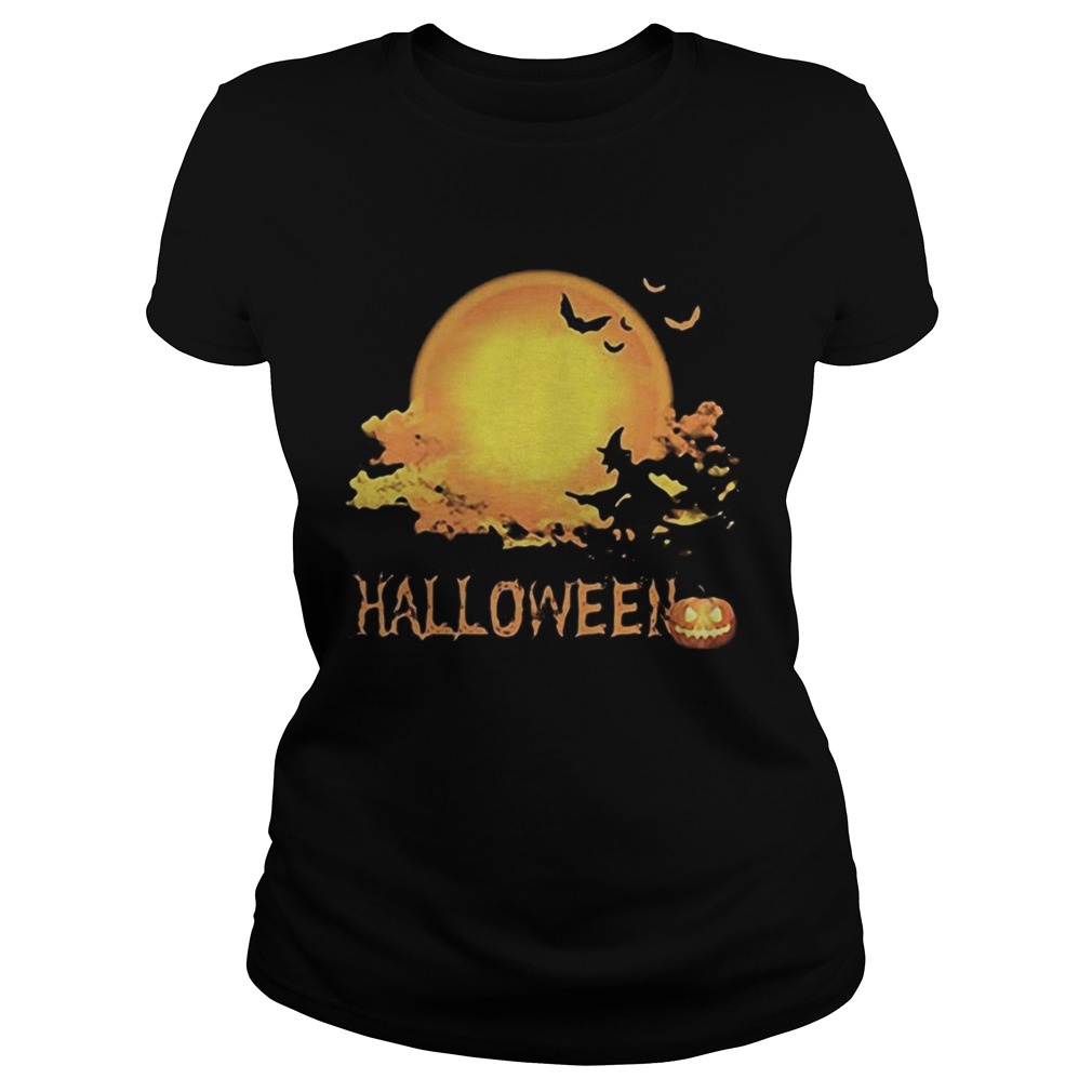 Happy halloween witch bat and pumpkin moon Classic Ladies