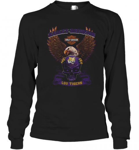 Harley Davidson Skull LSU Tigers T-Shirt Long Sleeved T-shirt 