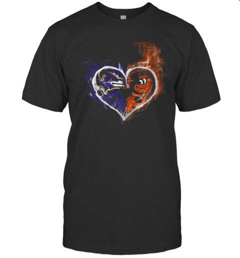 Heart Baltimore Ravens And Baltimore Orioles T-Shirt