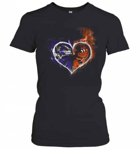 Heart Baltimore Ravens And Baltimore Orioles T-Shirt Classic Women's T-shirt