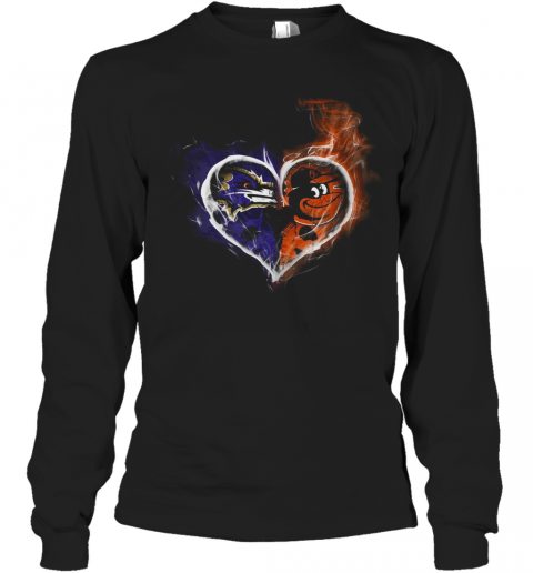 Heart Baltimore Ravens And Baltimore Orioles T-Shirt Long Sleeved T-shirt