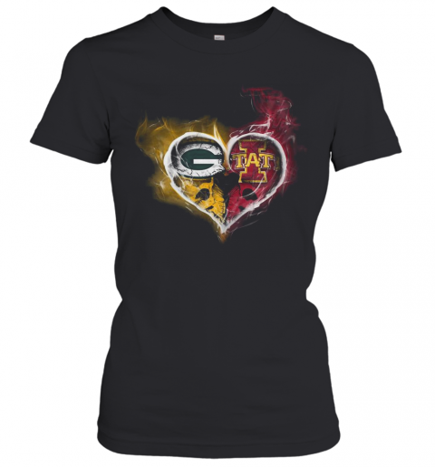 Heart Green Bay Packers And Iowa State Cyclones T-Shirt Classic Women's T-shirt