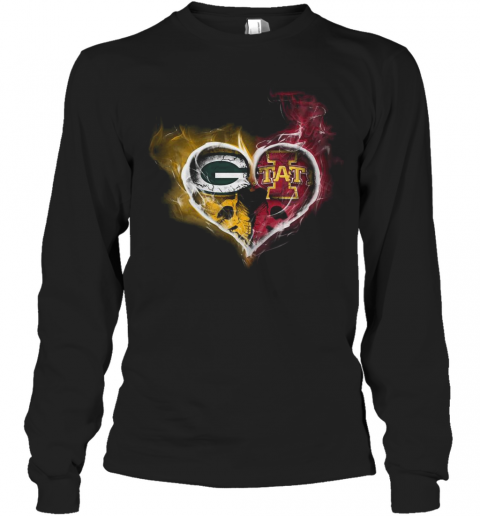 Heart Green Bay Packers And Iowa State Cyclones T-Shirt Long Sleeved T-shirt 