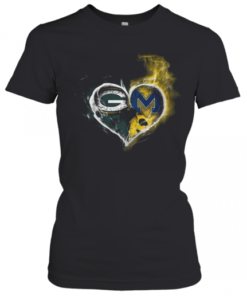Heart Green Bay Packers And Michigan Wolverines Football T-Shirt Classic Women's T-shirt