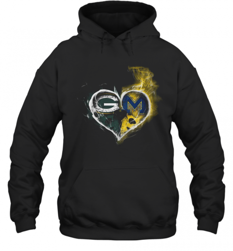 Heart Green Bay Packers And Michigan Wolverines Football T-Shirt Unisex Hoodie