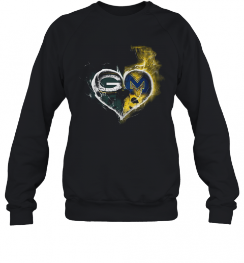 Heart Green Bay Packers And Michigan Wolverines Football T-Shirt Unisex Sweatshirt