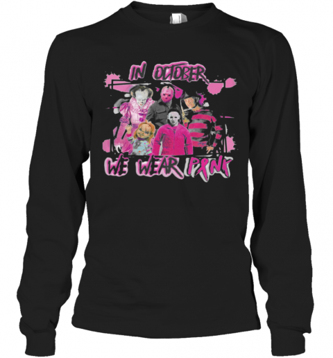 Horror Breast Cancer In October We Wear Pink Halloween T-Shirt Long Sleeved T-shirt