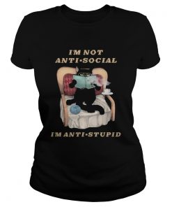 Im Not Anti Social Im Anti Stupid Cat Drink Coffee  Classic Ladies