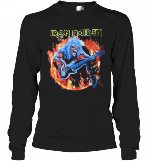 Iron Maiden Satan Playing Guitar Fire T-Shirt Long Sleeved T-shirt 