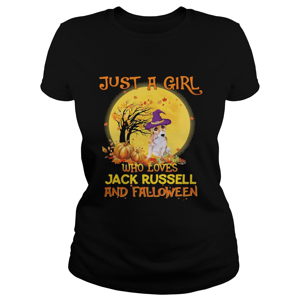 Just A Girl Who Loves Jack Russell And Falloween Pumpkin Sunset Halloween Classic Ladies