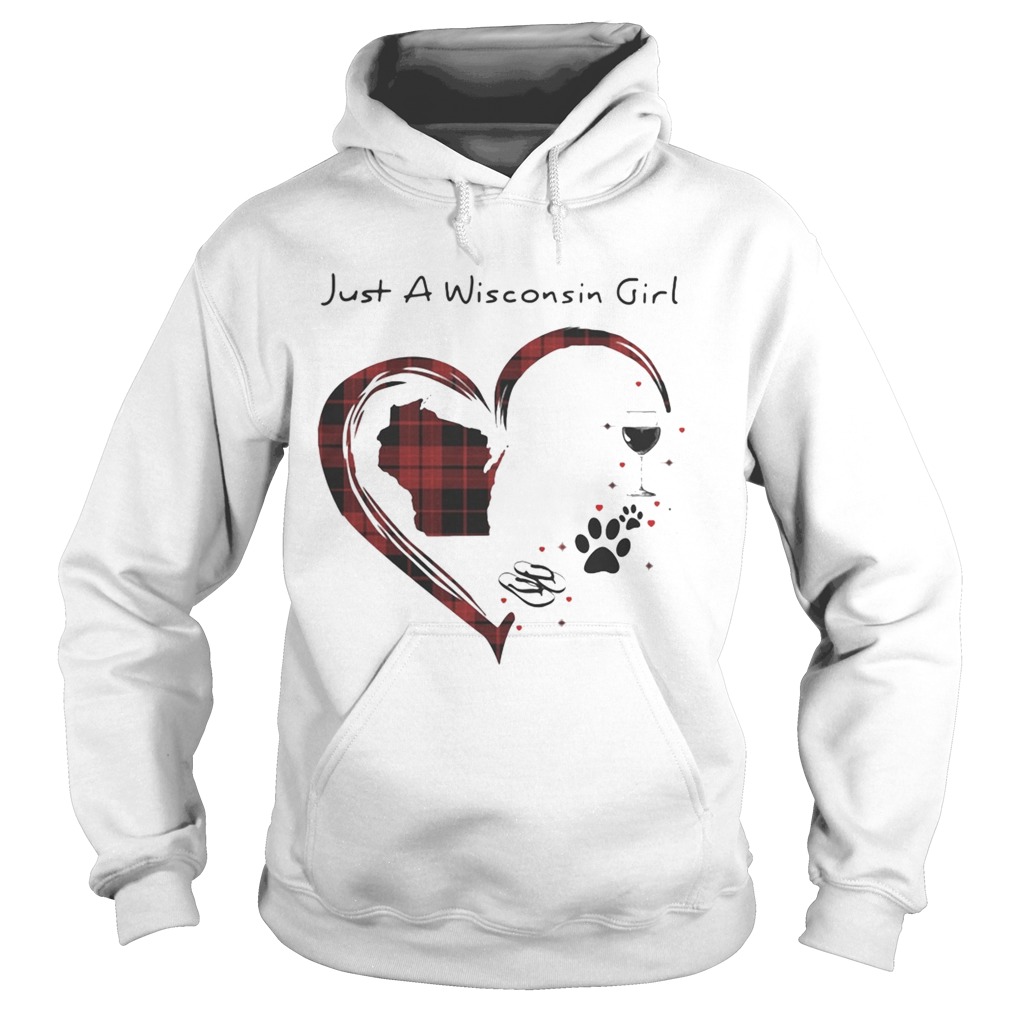 Just A Wisconsin Girl Love Flip Flop Dog Wine Wisconsin Map Hoodie