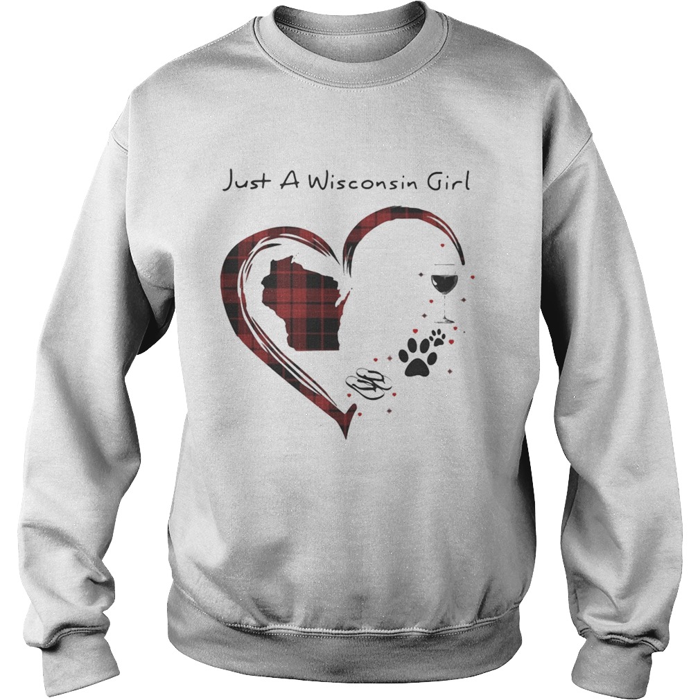 Just A Wisconsin Girl Love Flip Flop Dog Wine Wisconsin Map Sweatshirt