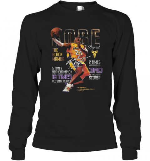 Kobe Bryant The Black Mamba 5 Times NBA Champions Signatures T-Shirt Long Sleeved T-shirt 