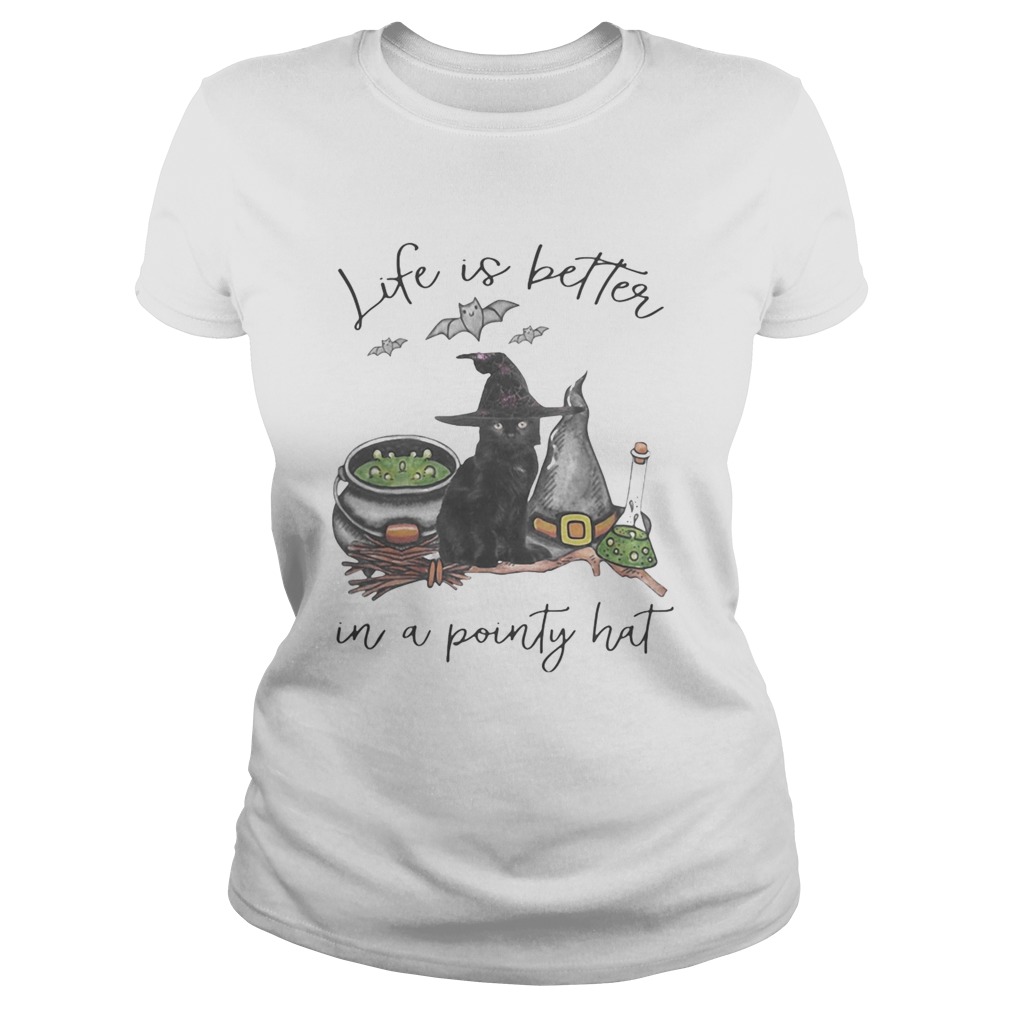 LIFE IS BETTER IN A POINTY HAT CAT WITCH HALLOWEEN Classic Ladies
