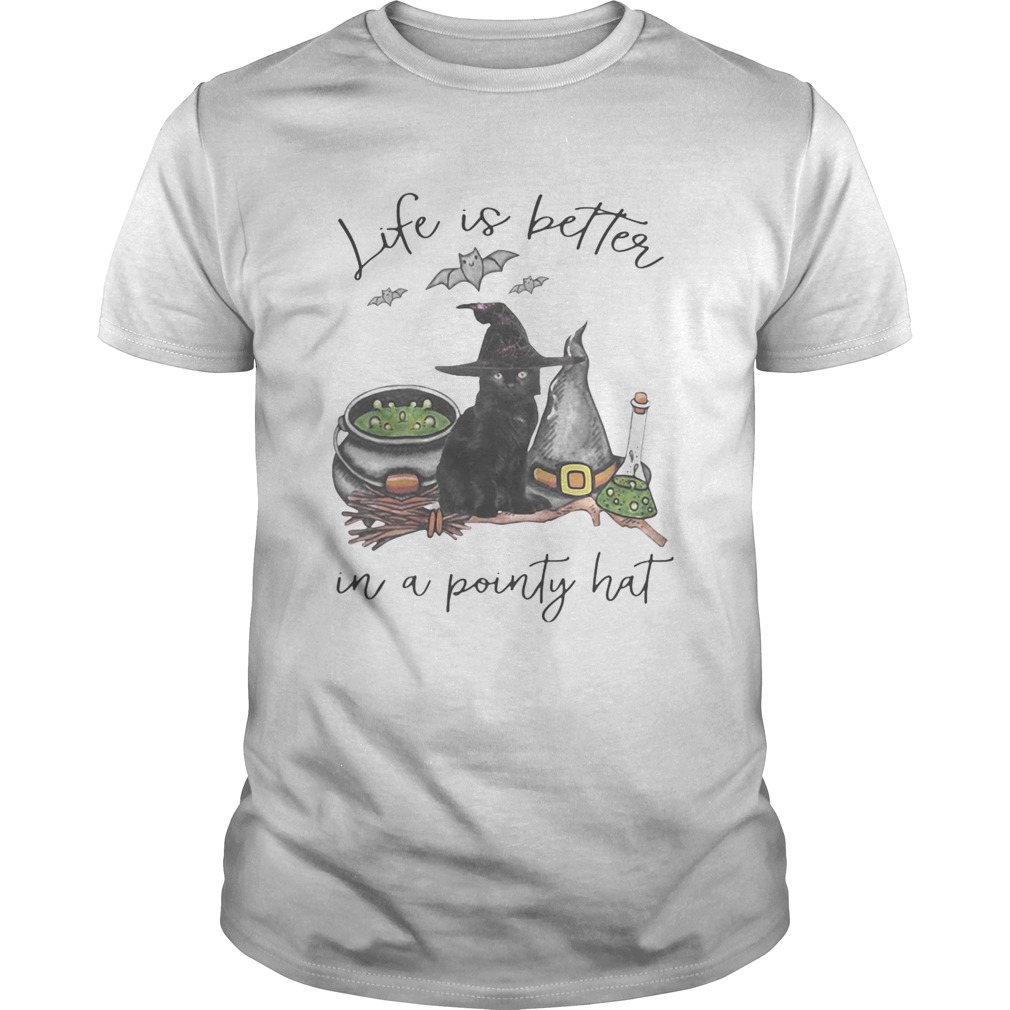 LIFE IS BETTER IN A POINTY HAT CAT WITCH HALLOWEEN shirt