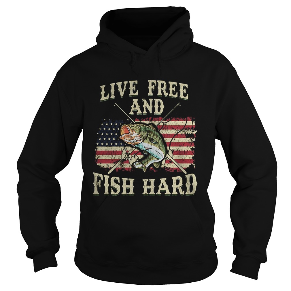 Live free and fish hard american flag independence day Hoodie