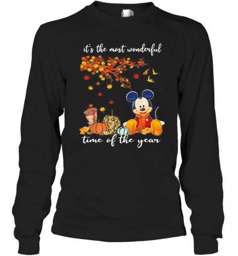 Mickey Mouse It'S The Most Wonderful Time Of The Year Leaves Tree T-Shirt Long Sleeved T-shirt 