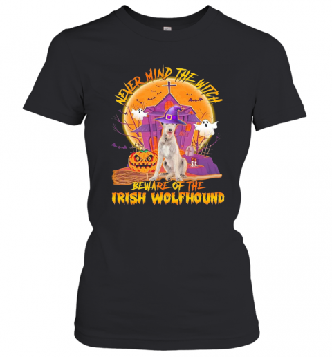 Never Mind The Witch Beware Of The Irish Wolfhound Halloween Moon T-Shirt Classic Women's T-shirt