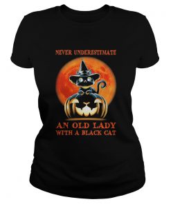 Never Underestimate An Old Lady With A Black Cat Pumpkin Sunset Halloween  Classic Ladies