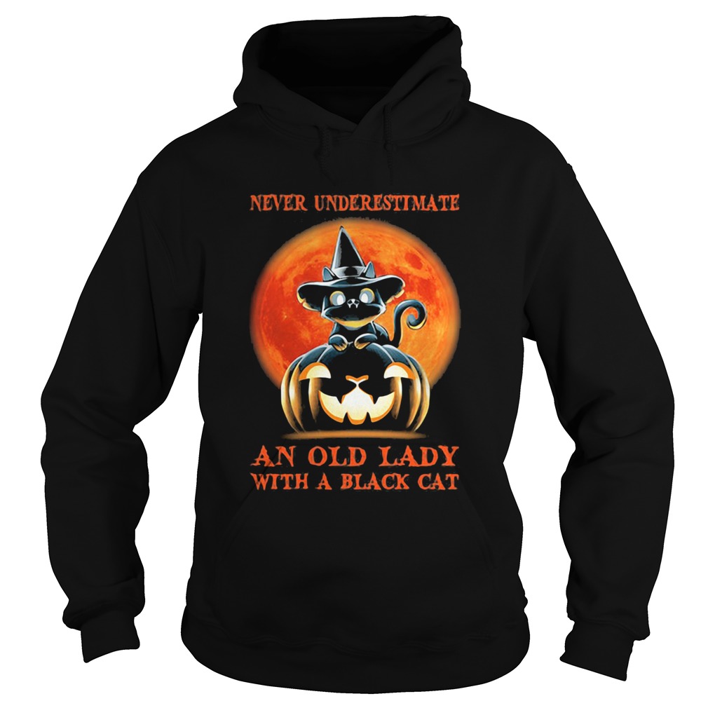 Never Underestimate An Old Lady With A Black Cat Pumpkin Sunset Halloween Hoodie