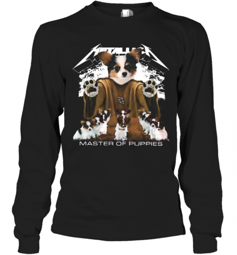 Papillon Puppy Metallica Master Of Puppies T-Shirt Long Sleeved T-shirt 