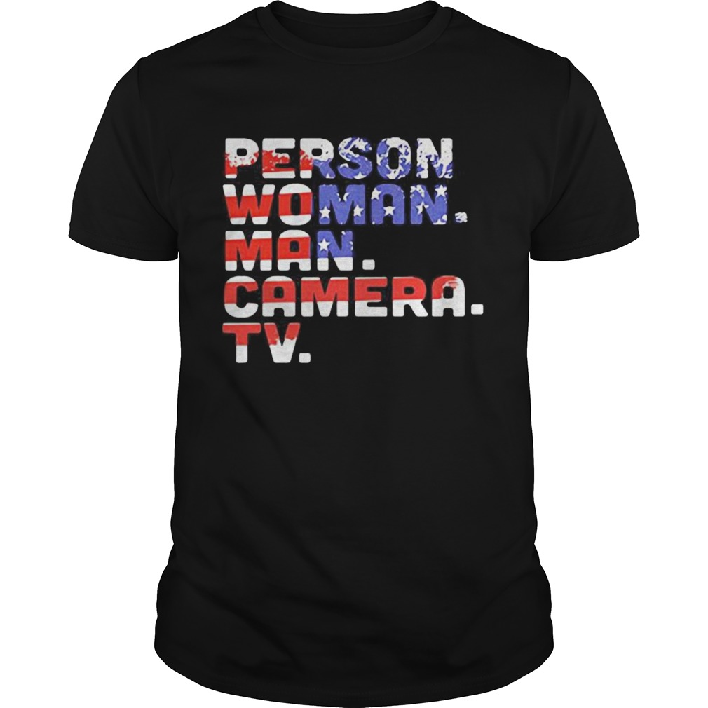 Person woman man camera tv american flag happy independence day shirt