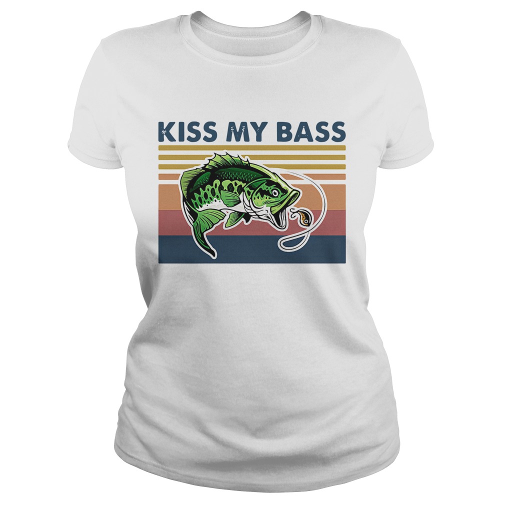 Pretty Fishing Kiss My Bass Vintage Retro Classic Ladies