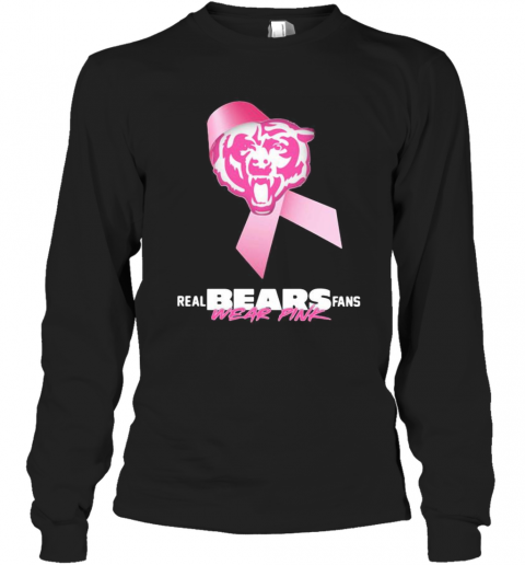 Real Chicago Bears Fans Wear Pink Logo Cancer Awareness T-Shirt Long Sleeved T-shirt 