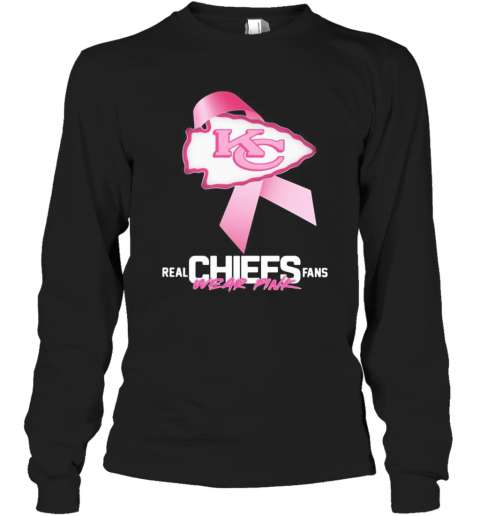 Real Chiefs Fans Wear Pink Logo Cancer Awareness T-Shirt Long Sleeved T-shirt 