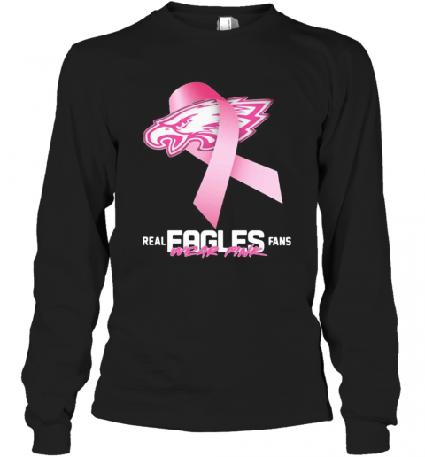 Real Eagles Fans Wear Pink Logo Cancer Awareness T-Shirt Long Sleeved T-shirt 