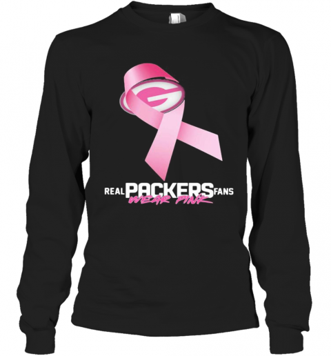 Real Packers Fans Wear Pink Logo Cancer Awareness T-Shirt Long Sleeved T-shirt 