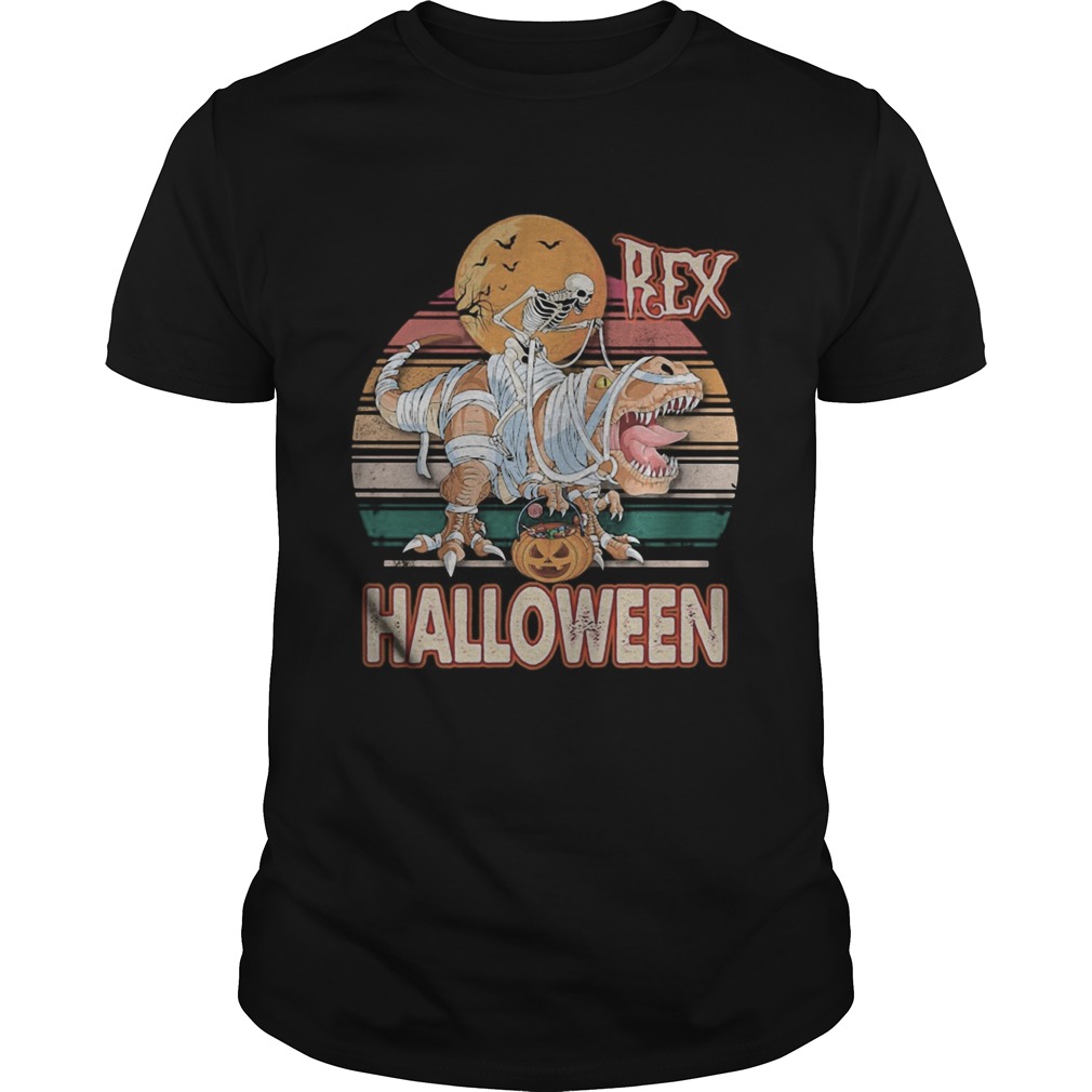 Skeleton Riding Mummy Saurus Rex Halloween Vintage retro shirt