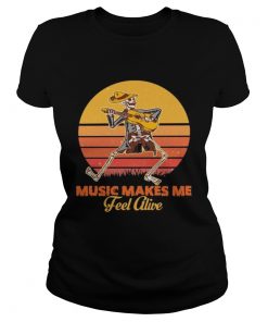 Skeleton play guitar music makes me feel alive vintage retro  Classic Ladies