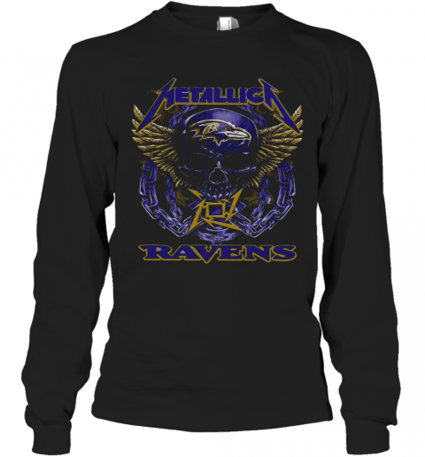Skull Metallic Ravens T-Shirt Long Sleeved T-shirt 