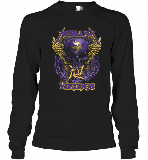 Skull Metallic Vikings Halloween T-Shirt Long Sleeved T-shirt 