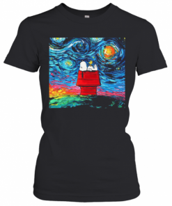 Snoopy And Woodstock Peanuts Cartoon Starry Night Print T-Shirt Classic Women's T-shirt