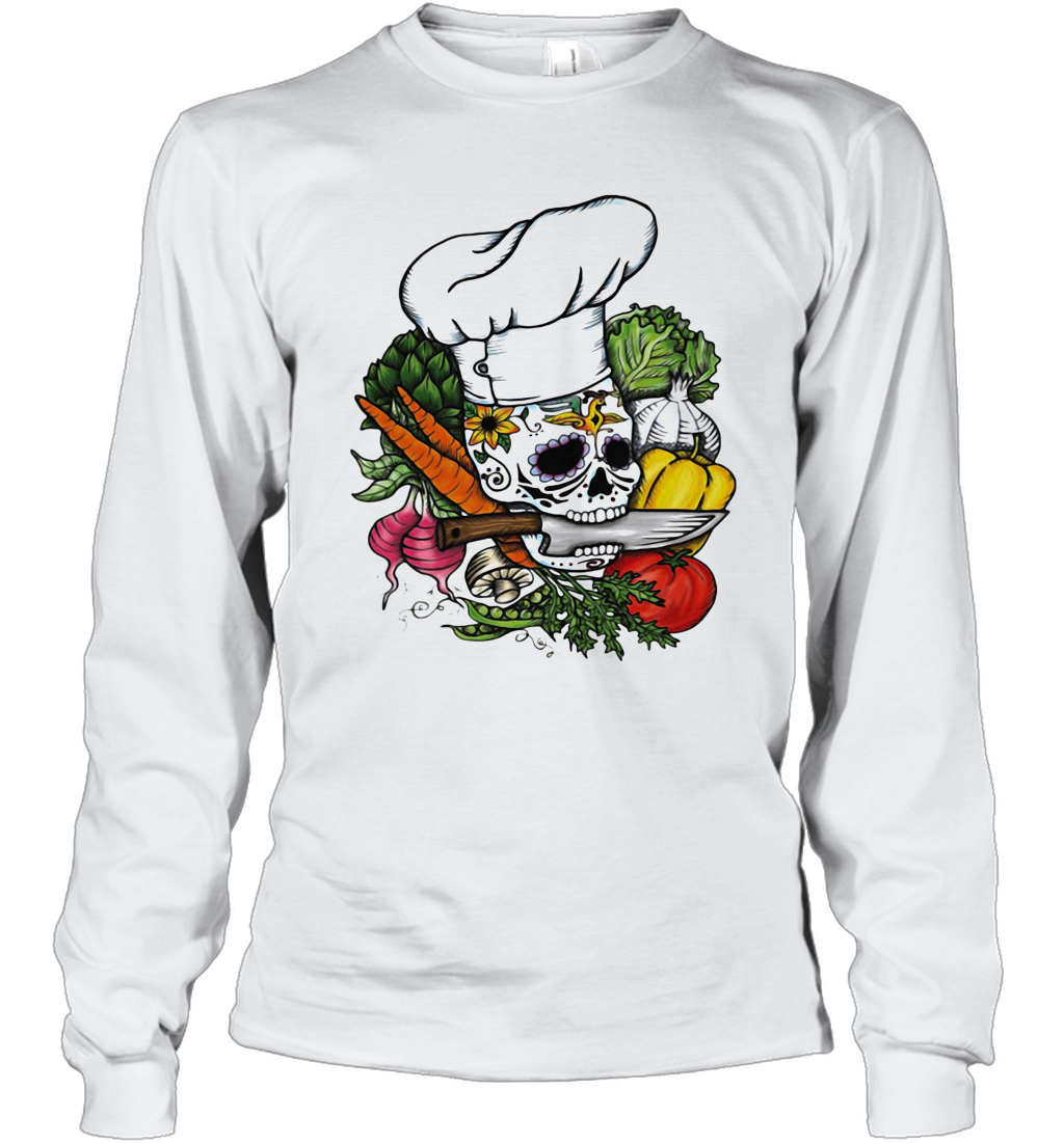 Sugar Skull Chef Vegetables T-Shirt Long Sleeved T-shirt 