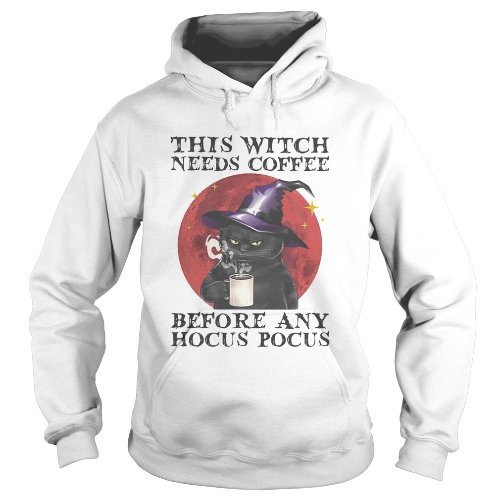 THIS WITCH NEEDS COFFEE BEFORE ANY HOCUS POCUS SUNSET BLACK CAT Hoodie