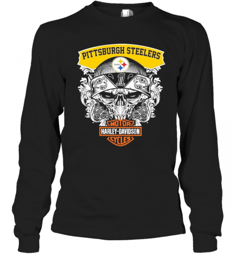 Top Skull Motor Harley David Son Pittsburgh Steelers T-Shirt Long Sleeved T-shirt 