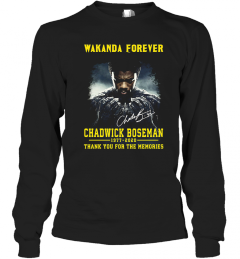Wakanda Forever Black Panther Chadwick Boseman 1977 2020 Thank You For The Memories Rip Signature T-Shirt Long Sleeved T-shirt 