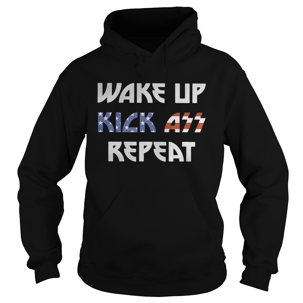 Wake up kick ass repeat American Flag Hoodie