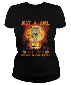 Wolf just a girl who loves wolves and halloween moon pumpkin  Classic Ladies