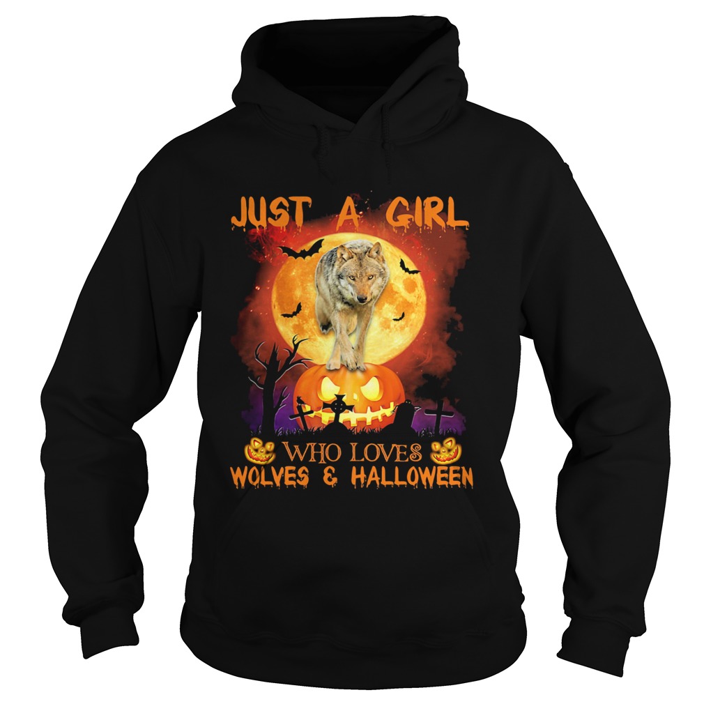 Wolf just a girl who loves wolves and halloween moon pumpkin Hoodie
